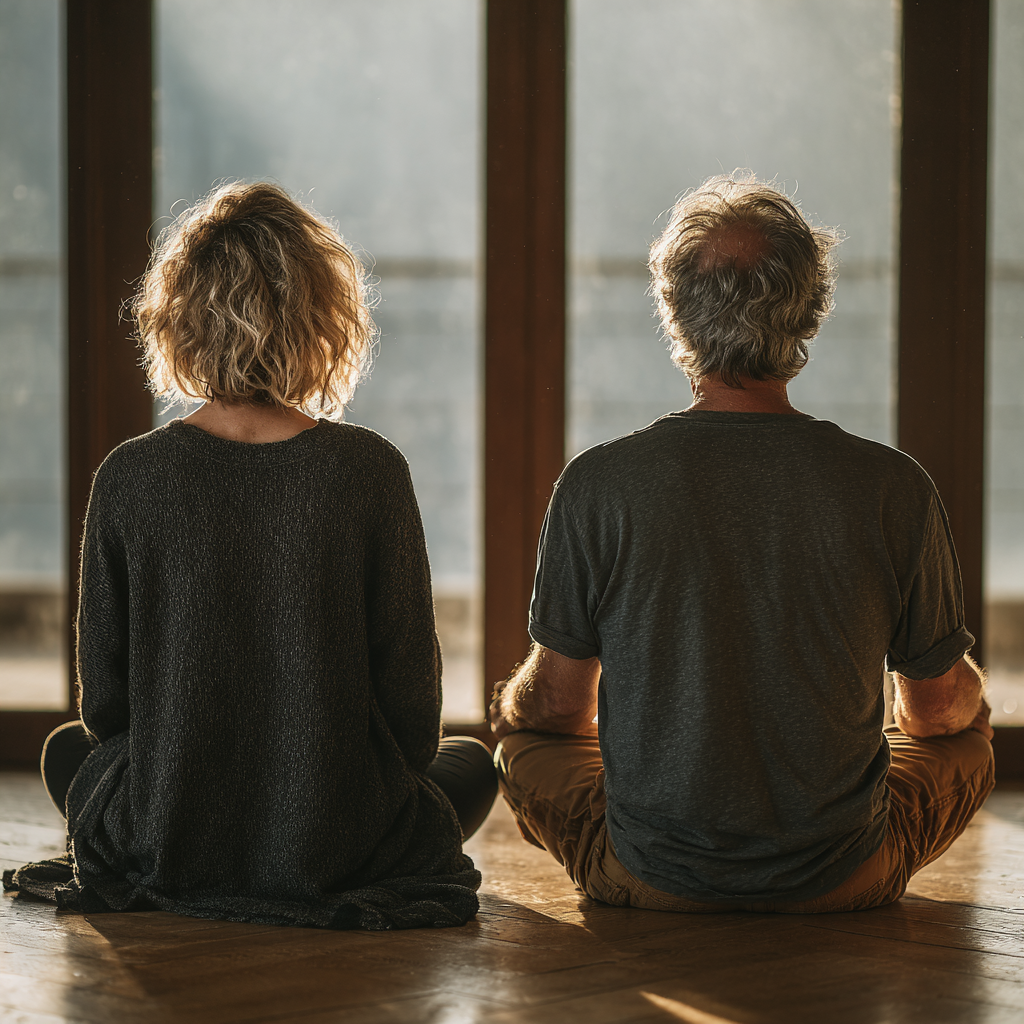 Група літніх людей на заняттях з йоги