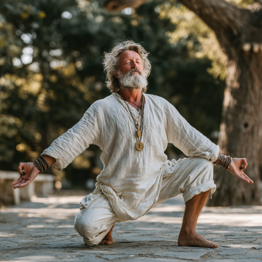 Літня пара практикує йогу разом